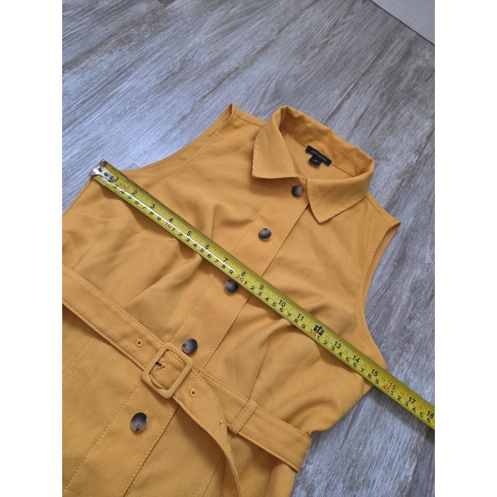 Ann Taylor Mustard Yellow Sleeveless Belted Button Front Midi Shirt Dress 0P EUC - Picture 7 of 11